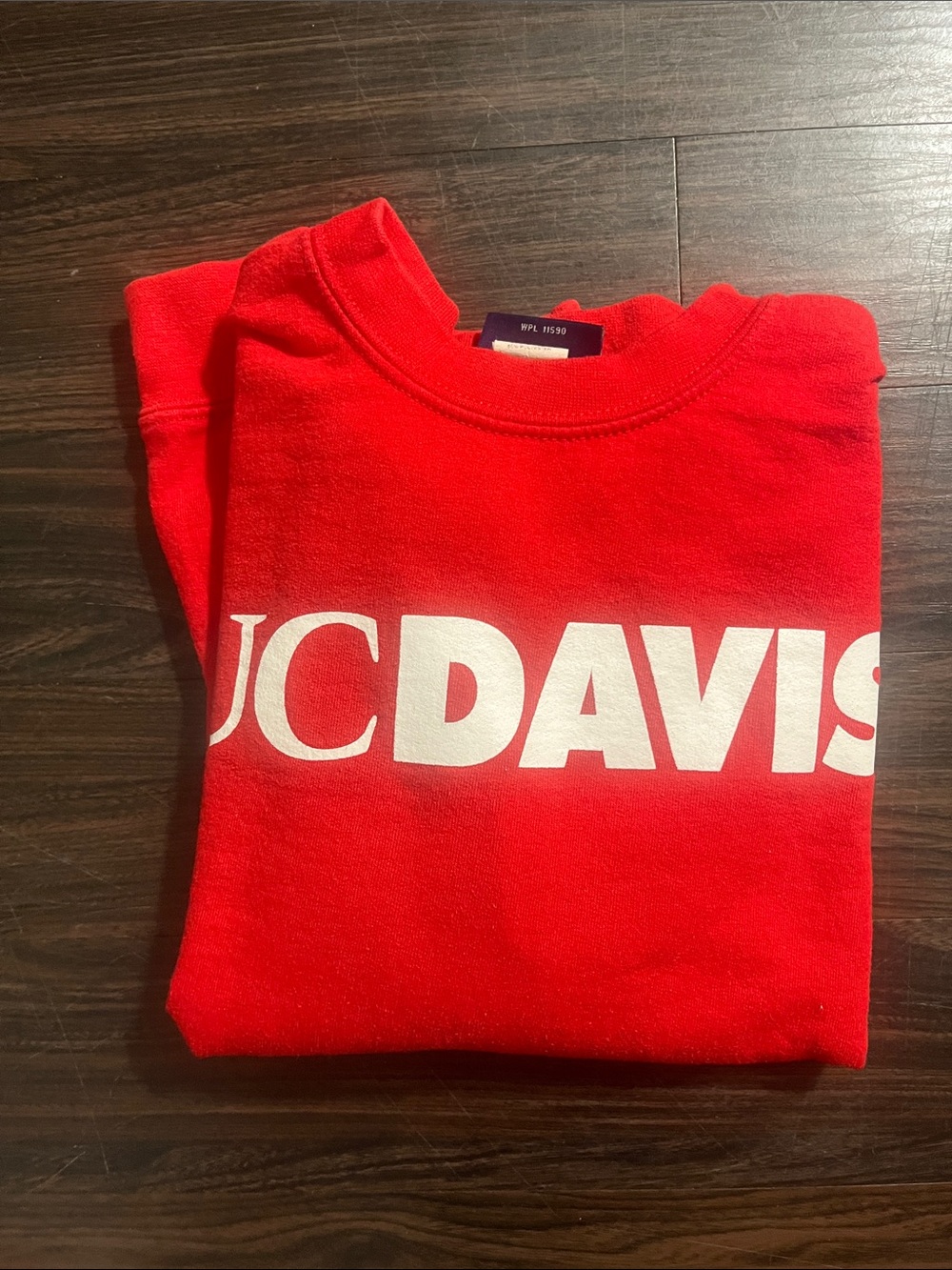 MV Sport Red Crewneck Sweatshirt with White UC DAVIS Logo